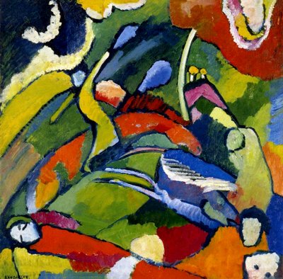 2人のライダーと横になっている人物、c.1909-10 作： Wassily Kandinsky